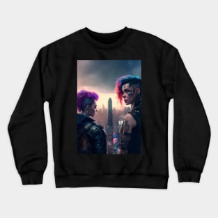 Futuristic Women Lovers in Cyberpunk City Crewneck Sweatshirt